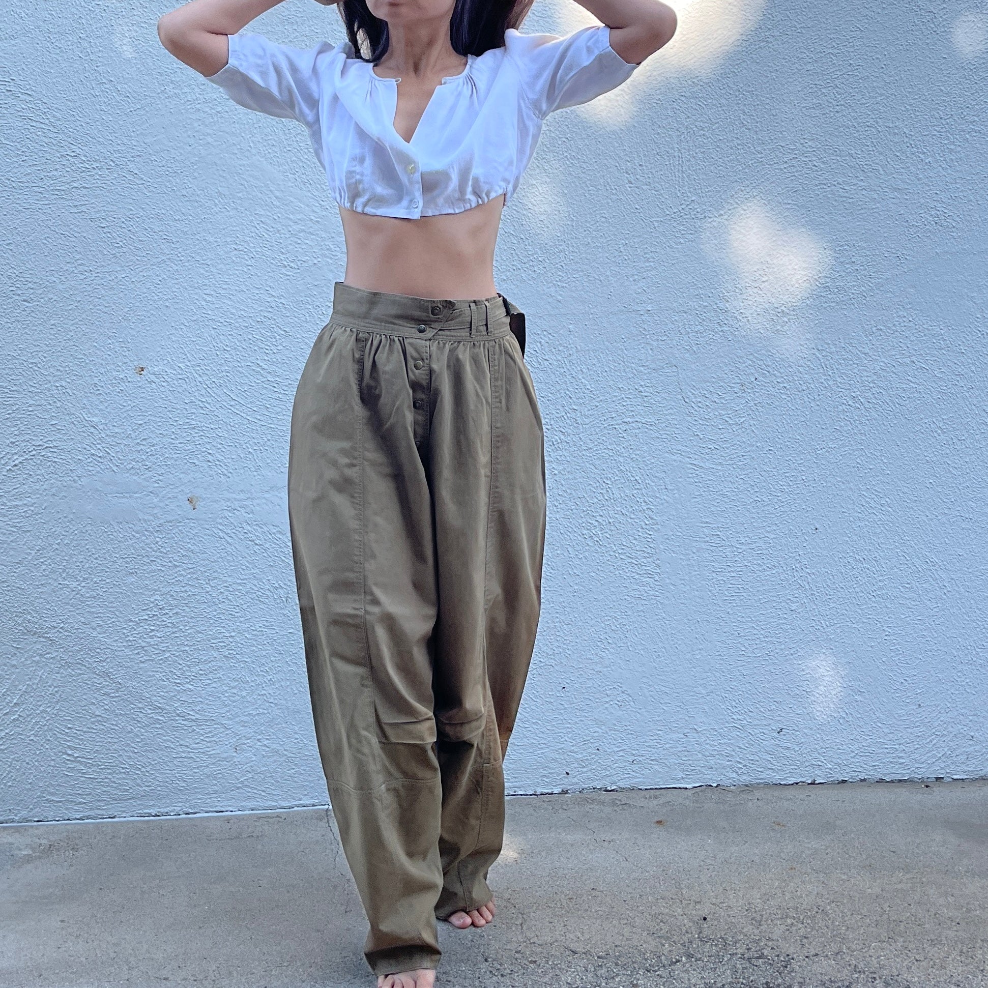 【関税込み】A FERRETTI Embroidered cotton pants Amazon.com: Women's Cotton Linen Pants Elastic High Waist