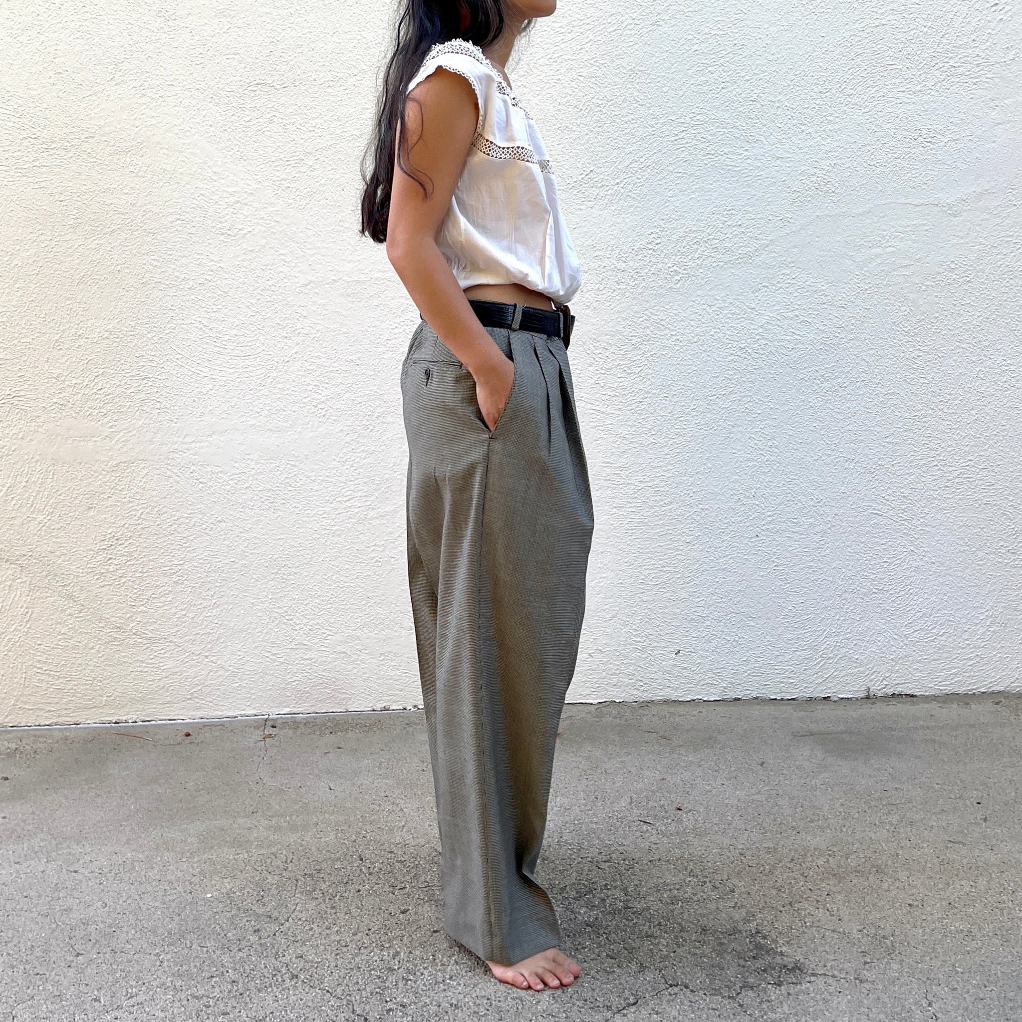 Mini Herringbone Wool Pants 34Wx26L