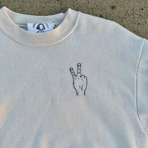 Peace' Finger Embroidery Sweatshirt - Ivory