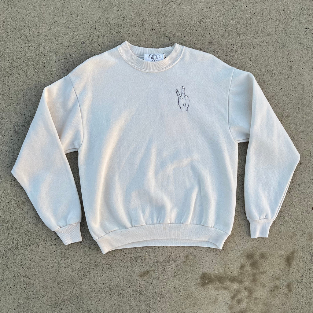 Peace' Finger Embroidery Sweatshirt - Ivory