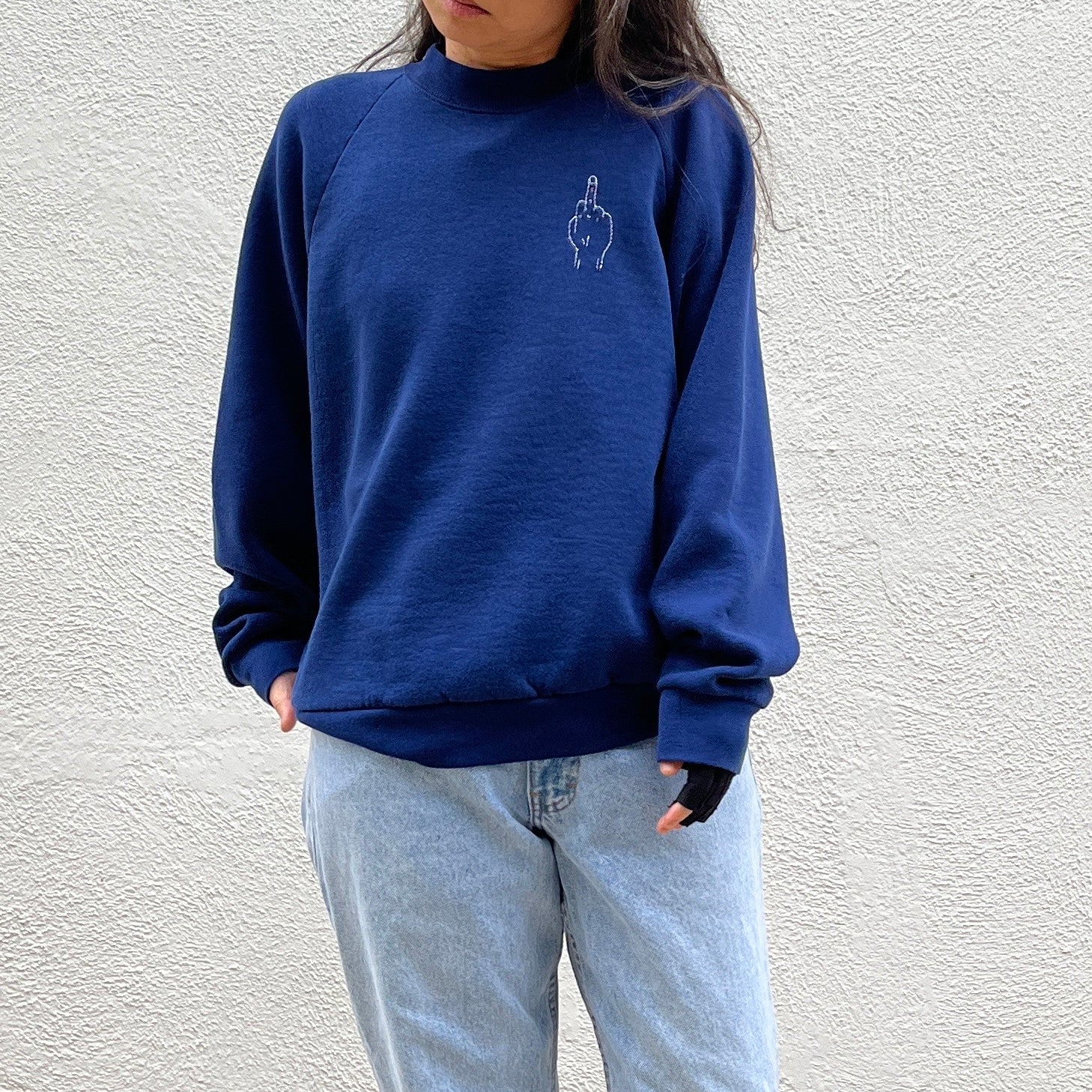 ‘FU' Finger Embroidery Sweatshirt - Navy