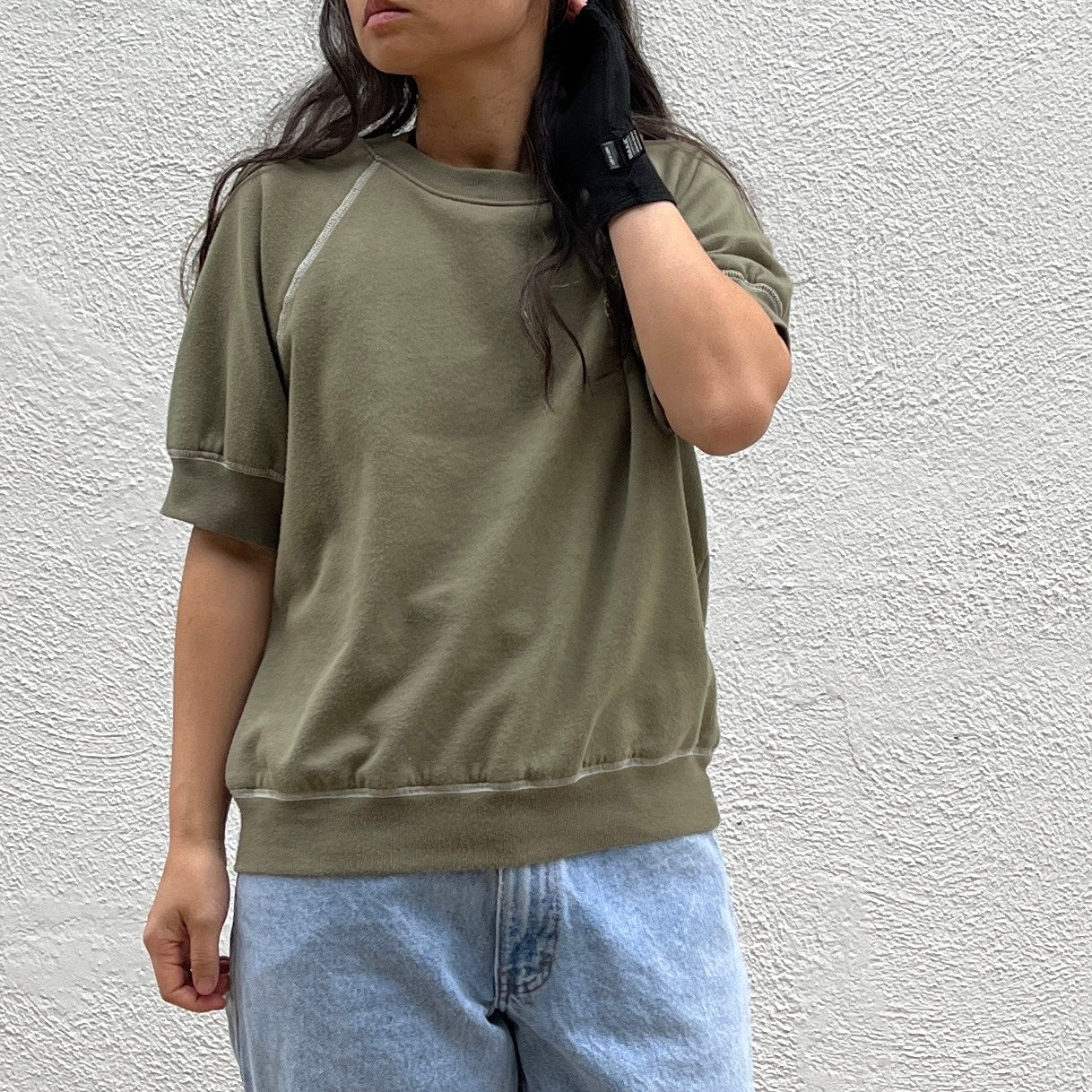 Peace' Finger Embroidery Sweatshirt - Washed Army