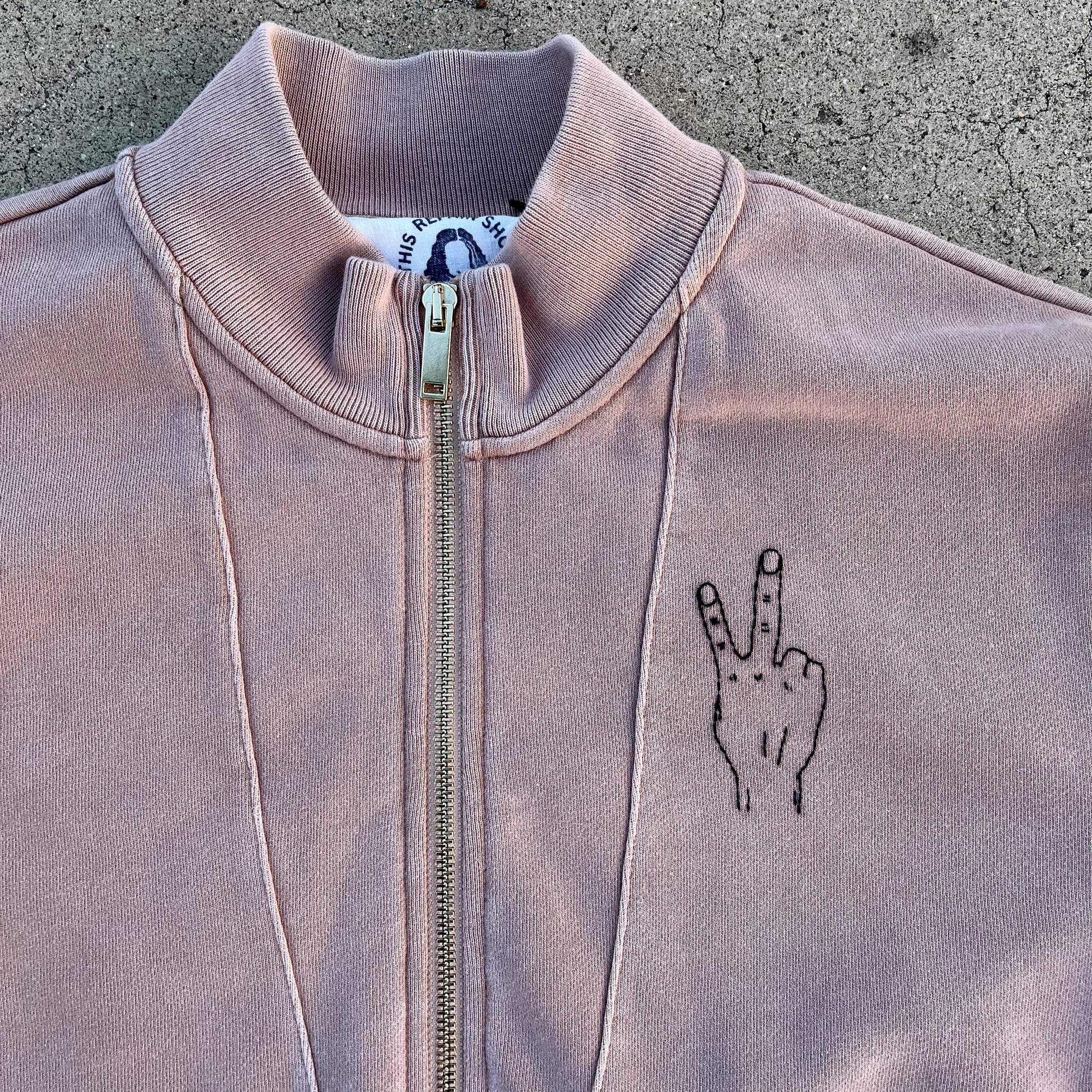 Peace' Finger Embroidery Sweatshirt - Overdyed Tan
