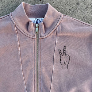 Peace' Finger Embroidery Sweatshirt - Overdyed Tan