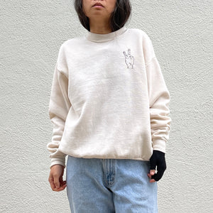 Peace' Finger Embroidery Sweatshirt - Ivory