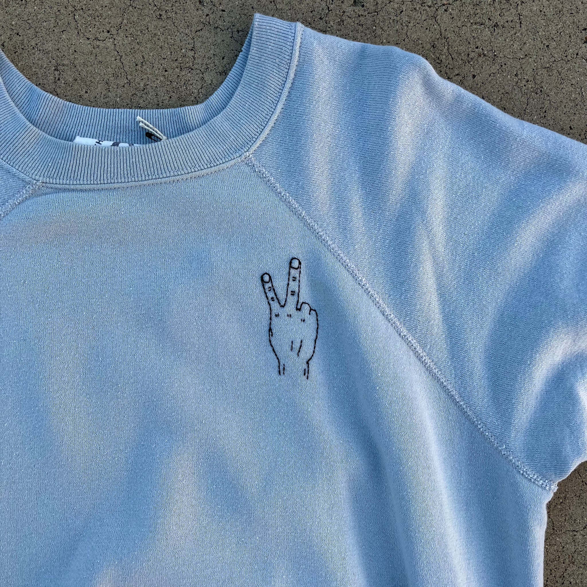 ‘Peace' Finger Embroidery Sweatshirt - Pale Blue