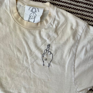 'FU' Finger Embroidery Tee - Dirty White