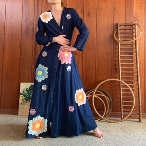 Denim Dress with Quilted Grandmothers flower garden